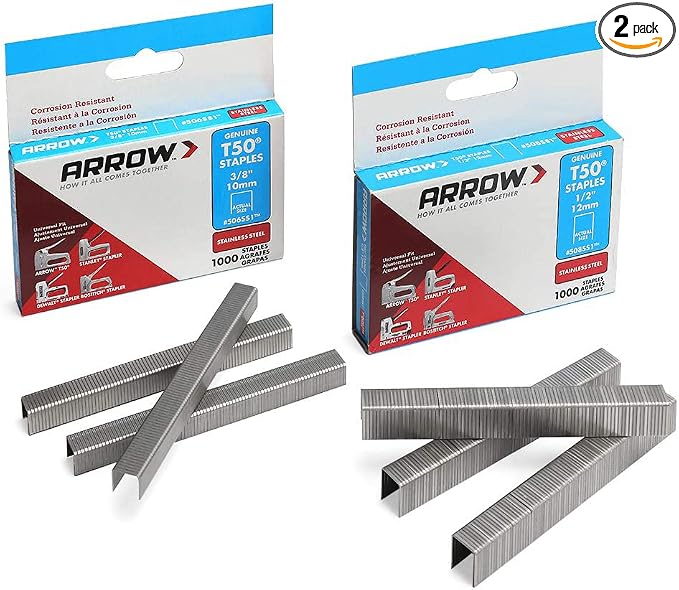 Arrow T50 Stainless Steel Staples Pack Set #508SS1 1/2'' 12mm and #506SS1 3/8'' by ArrowToolGroup