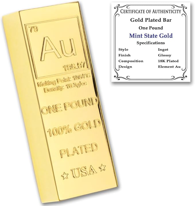 1 lb Gold Plated Bar 18K Paperweight | Element Design by MintStateGold