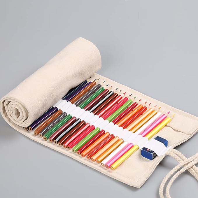 DIYOMR 24/36/72 Slots Pencil Wrap Pencil Rolls, Artist Colored Pencils Roll Up - Image 3