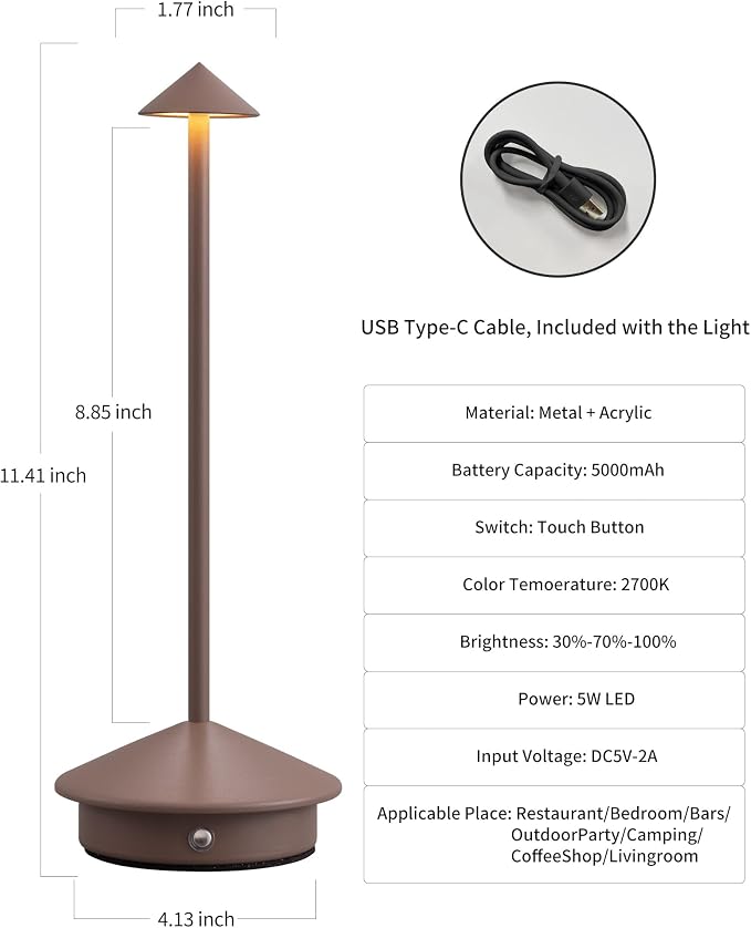 Modern Cordless Table Lamp Set of 2, Portable LED Desk Lamps, 5000mAh - Image 5