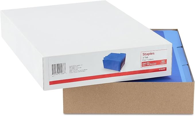 Staples File Folders, Legal Size, 1/3‑Cut Tabs, Durable Paper Stock, 200/Carton - Image 4