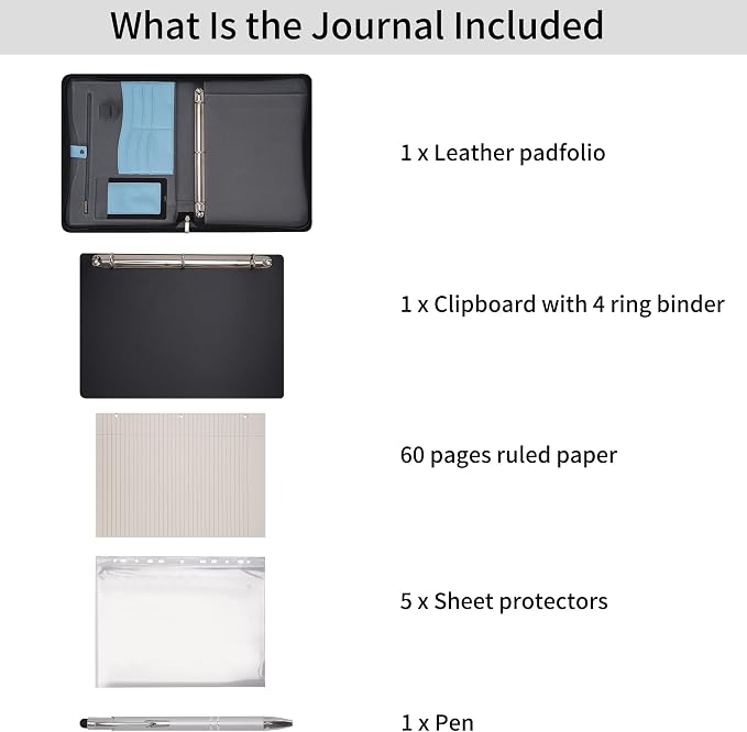 Wonderpool Travel Zippered Portfolio 3 Ring Binder A4 Padfolio Document Case - Image 3