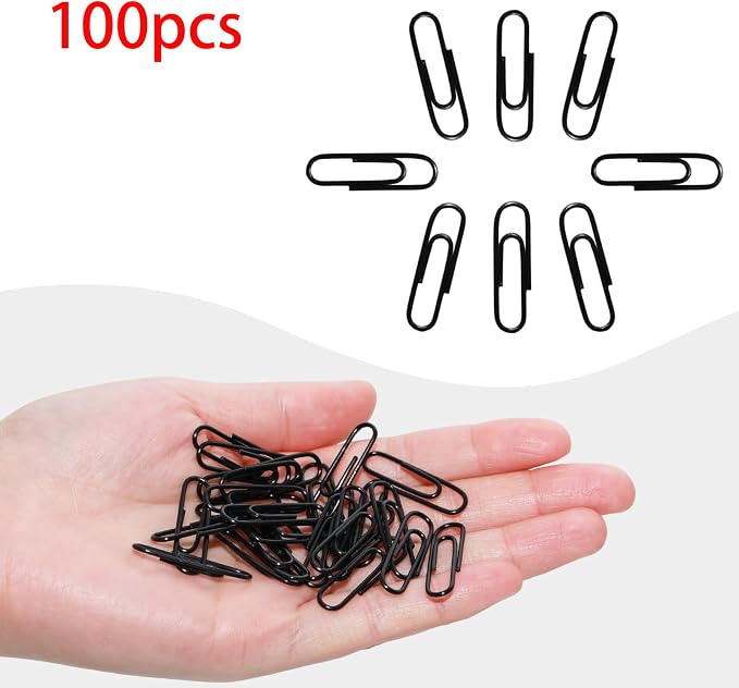 100 Pcs Black Paper Clips, 1.1 Inch Colorful Paperclips | Vinyl Coated - Image 3