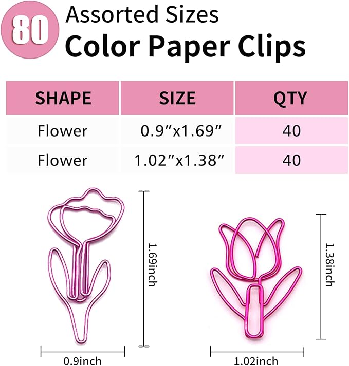 80 Pcs Cute Flower Paper Clips Set, Floral Paper Clips - Image 2
