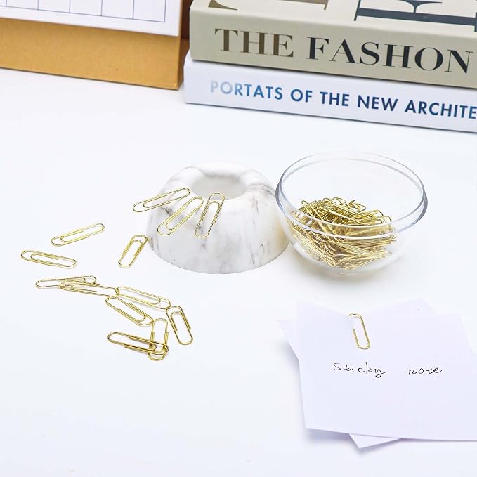 100pcs 28mm Gold Paper Clips Medium in White Marble Paper Clips Holder - Image 5