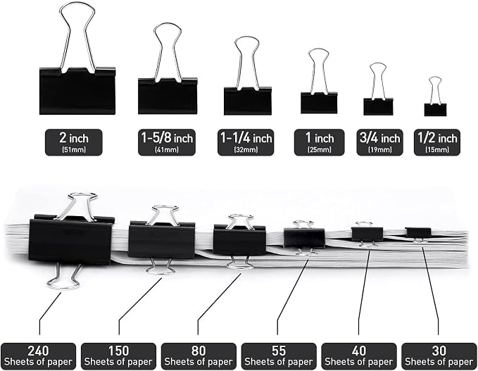 Binder Clips, 144 Pack, 1 Inch, Standard 25mm, Metal Paper Clips, Fold Clamp - Image 4