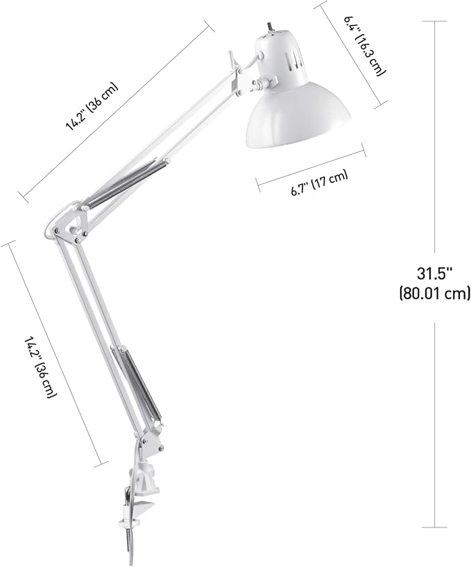 Globe Electric 52847 31.5 Inch Swing Arm Clamp-On White Desk Lamp - Image 10