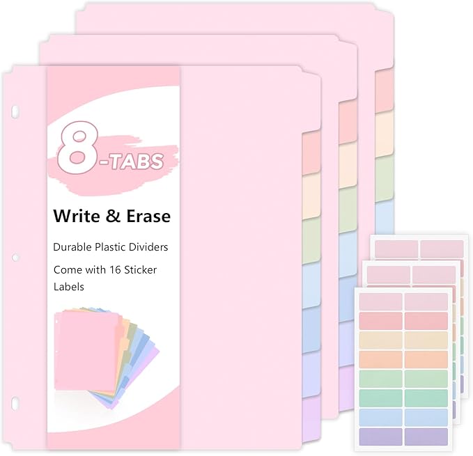 SKYDUE Durable Plastic 8-Tab Dividers, Big Tab Dividers by SKYDUE