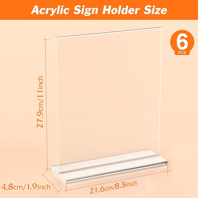 6 Pack Acrylic Sign Holder 8.5 x 11 Inches, Vertical Flyer Display Stand - Image 2