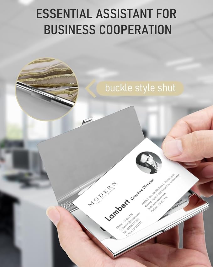 Business Card Metal Slim Organizer, Professional Stainless Steel Square Pocket - Image 5