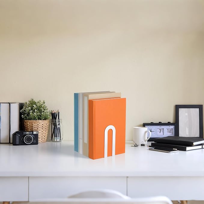 Chunful 6 Pcs White Book Ends for Shelves Modern Metal Bookends Decorative - Image 7