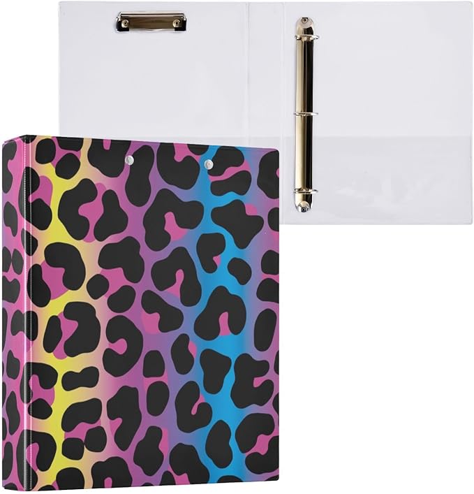 Neon Leopard 3-Ring Binder, 1.5 Inch D-Ring Organizer Folder Clipboard Binder - Image 3