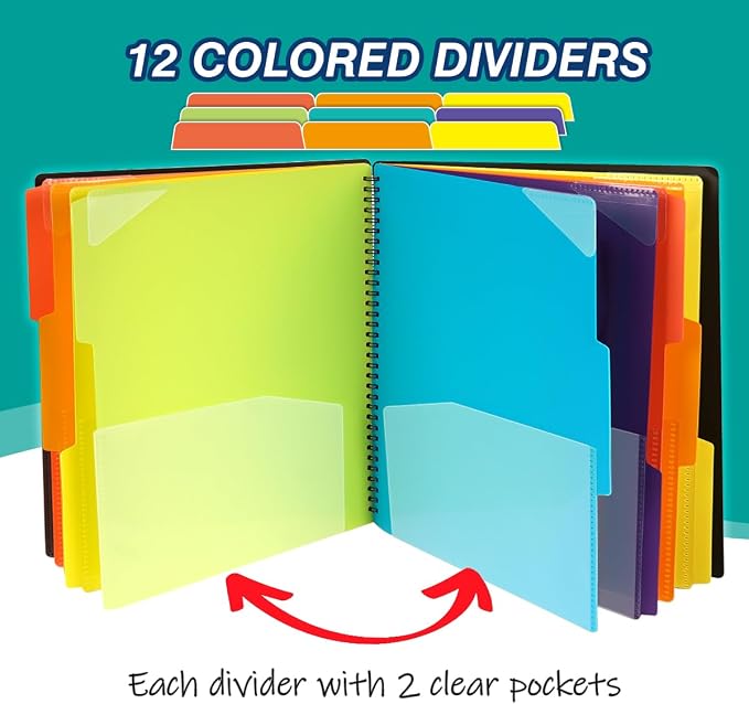 H4D 24 Pocket Poly Project Organizer, Spiral Multi Pocket Folder Organizer - Image 4