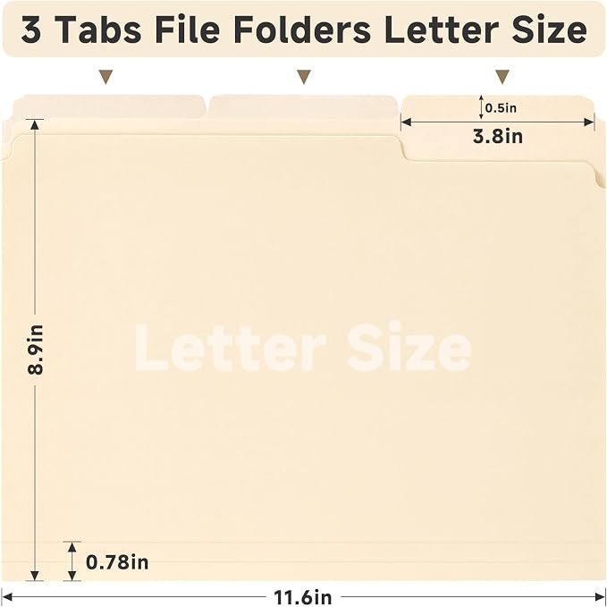 100 Pack Manila File Folders, 1/3-Cut Tab, Letter Size, 8.5x11 inches, Easy - Image 2