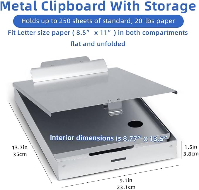 Sunnyclip Metal Clipboard with Storage, Aluminum Three-Tier Box Clipboards - Image 4