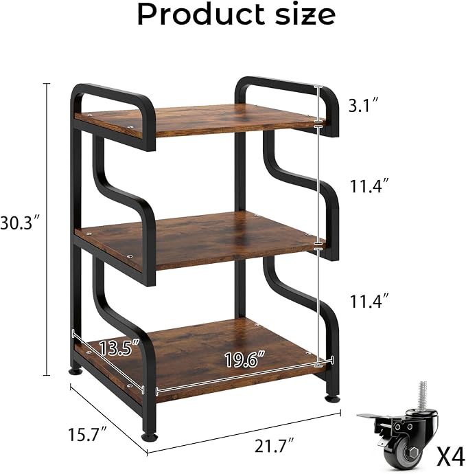 Natwind Stylish 3 Tier Printer Stand, Office Desk Side Storage Shelf, Retro | - Image 2