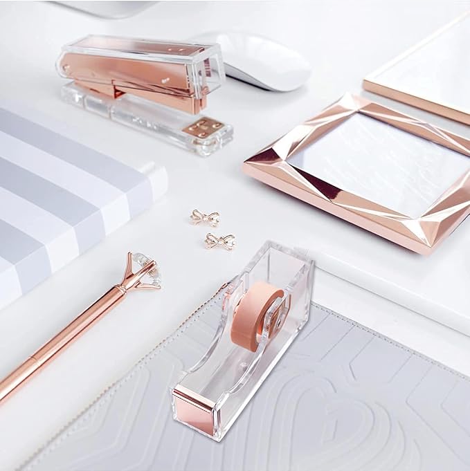 Acrylic Rose Gold Tape Dispenser Desktop Stapler, Acrylic Office Supplies - Image 4