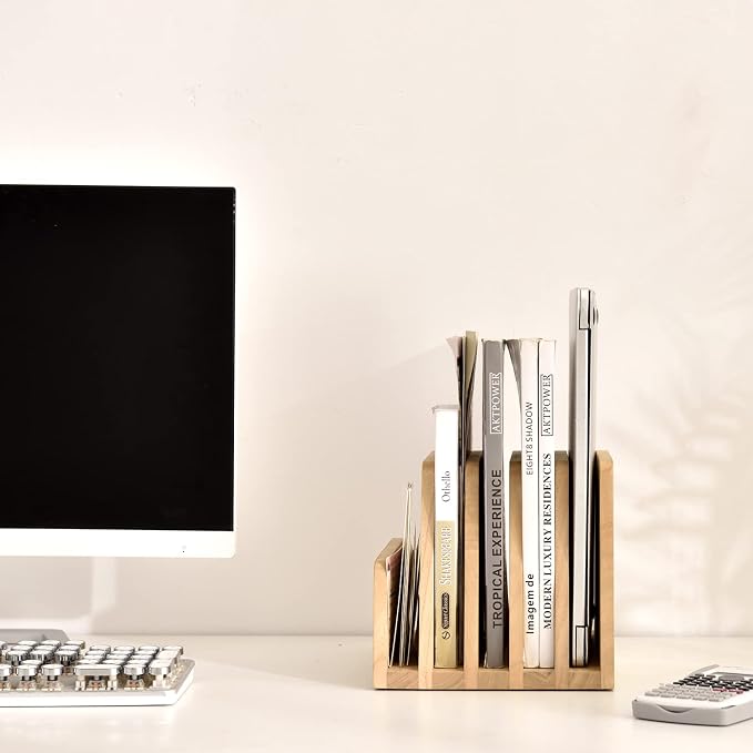 KIRIGEN Wooden Desk Mail Organizer, 5-Slot File Holder and Letter Sorter - Image 8