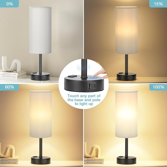 Fenmzee Grey Touch Bedside Lamp - Image 2