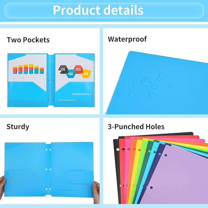 EOOUT Binder Folders 10pcs Colored File Folders, Plastic Folders - Image 3