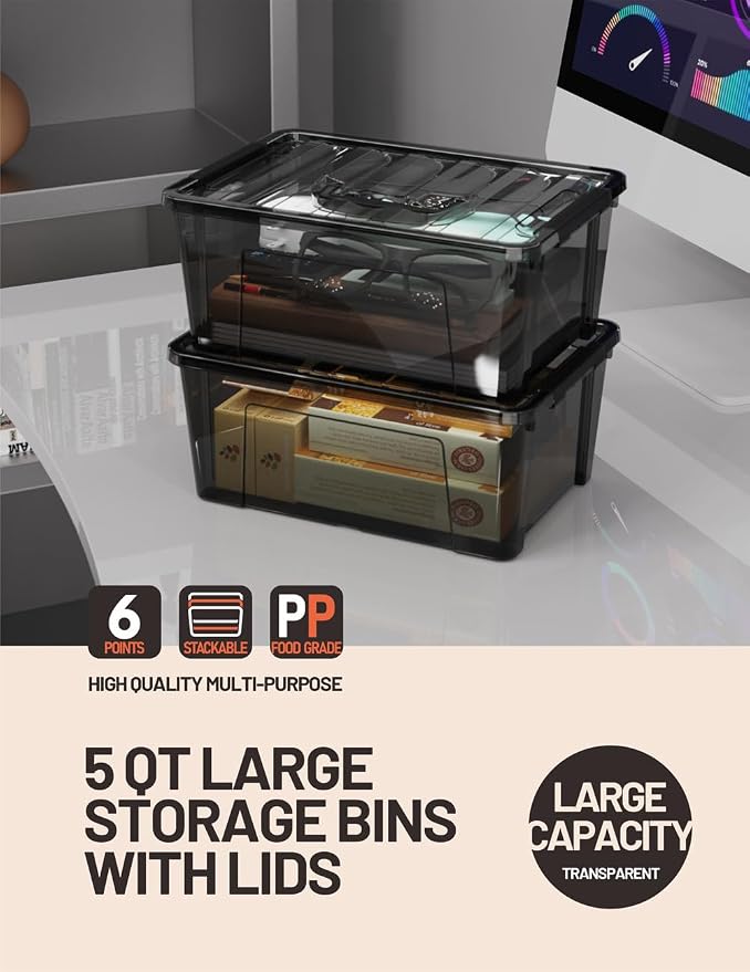WYT 5-Quart Small Plastic Storage Container Bin - Image 6