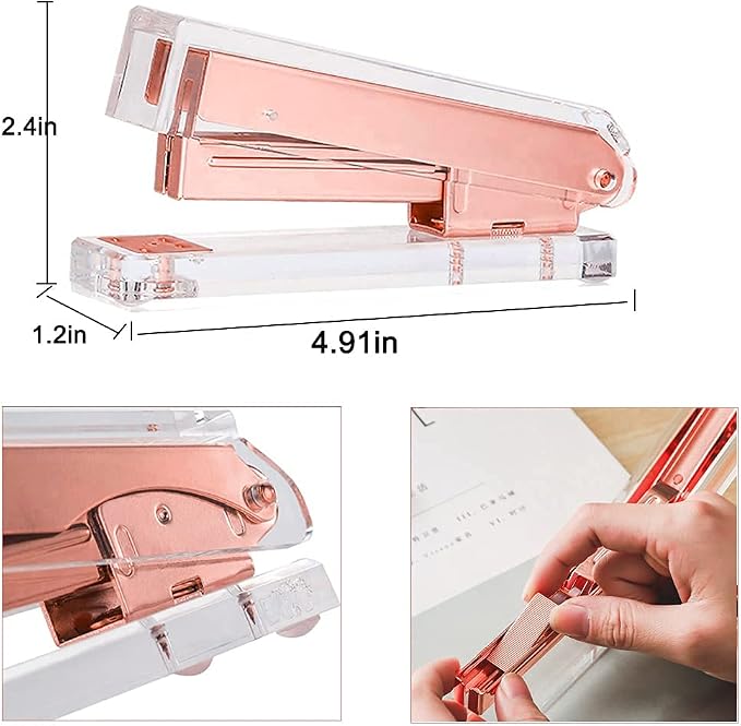 Acrylic Rose Gold Tape Dispenser Desktop Stapler, Acrylic Office Supplies - Image 2