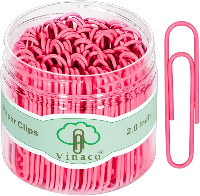 Vinaco Paper Clips Pink, 100 Pack Large Paper Clips 2 Inch, Durable & Rust by LightingMadeSimple