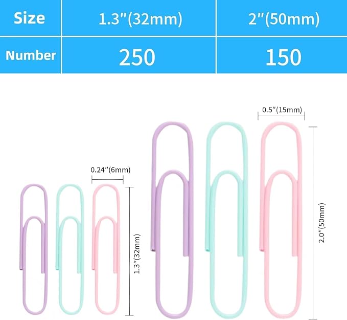 Multicolor Jumbo Paper Clips, 1.3 Inch & 2 Inch, School & Home, Document - Image 4
