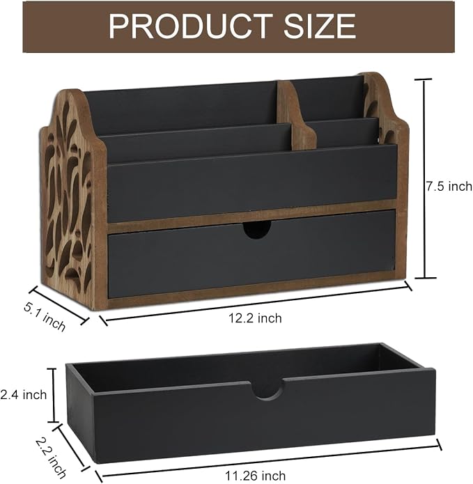 Desk Organizer with Drawer Wood File Office Mail Organizer Countertop-5 Slot - Image 7