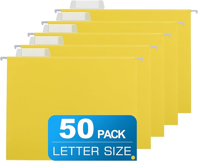 50 Packs Hanging File Folders Yellow, Letter Size 8.5x11, Hanging File Folders by Unknown