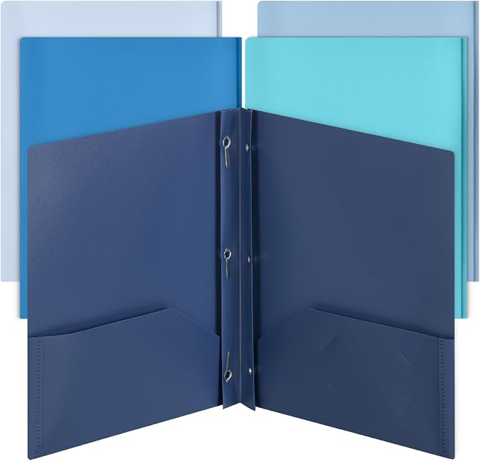 Mr. Pen- Plastic Folders with Pockets and Prongs, 5 Pack, Letter Size | Blue by MrPen