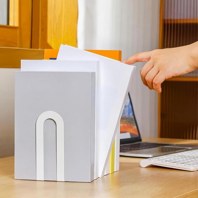 Chunful 2 Pcs White Modern Metal Book Ends - Image 2
