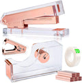 Acrylic Rose Gold Tape Dispenser Desktop Stapler, Acrylic Office Supplies by VOSTOR