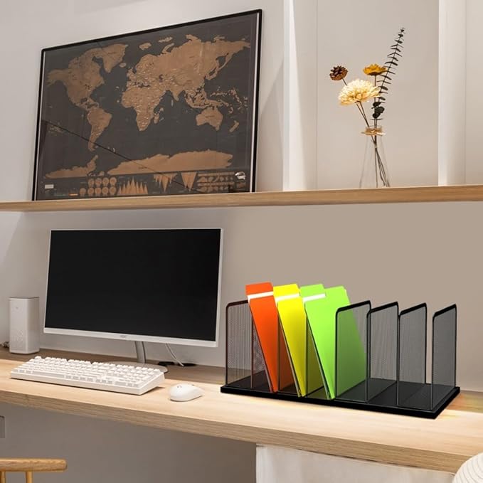 Kuntine.B Desk File Organizer Upright Mesh Desktop Organizer File Sorter Office - Image 7