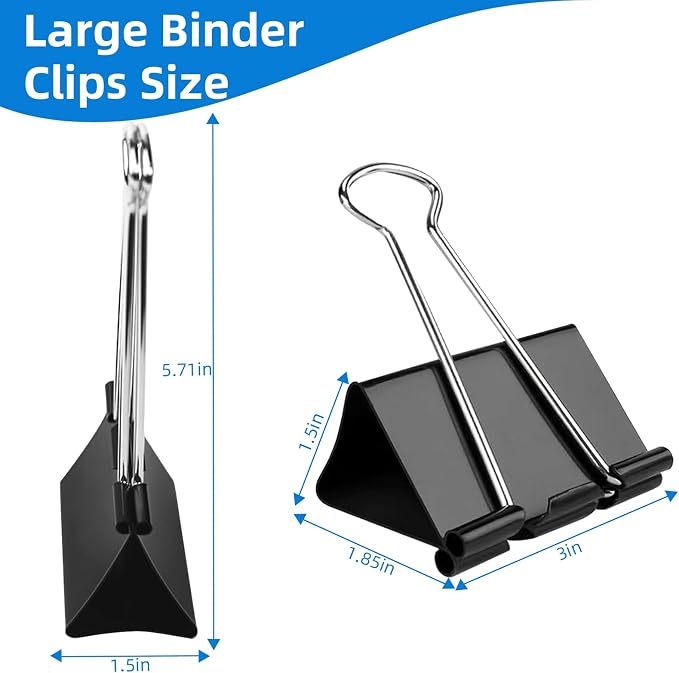 Jumbo Binder Clips 3 inch, 75mm Width, 6 Pack Extra Large Binder Clips - Image 3