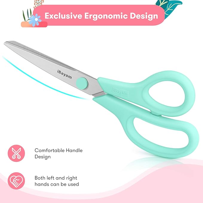 iBayam 8.5" All Purpose Yellow Pink Teal Scissors - Image 3