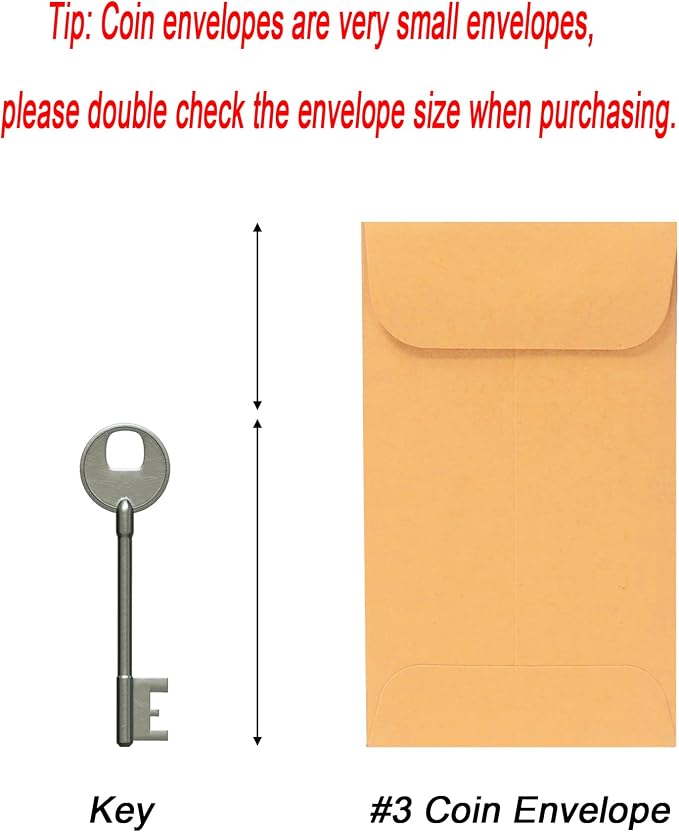 Xxcxpark 200PCS #3 Coin Envelopes 2.5x4.25 inches Brown Kraft Envelopes Classic - Image 2