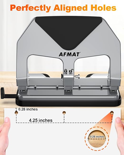AFMAT 3 Hole Punch Heavy Duty, 50-Sheet Three Hole Punch, 50% Reduced Effort - Image 6