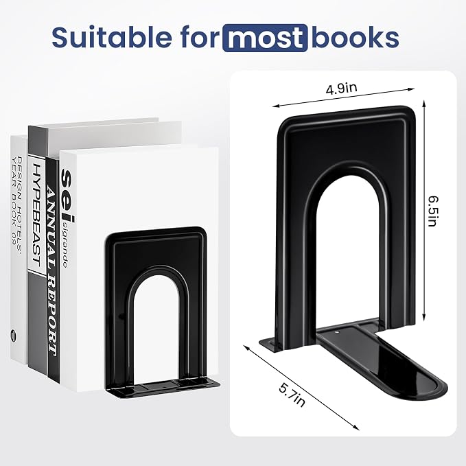 HappyHapi Book Ends, Non-Skid Metal Bookend Supports - Image 3