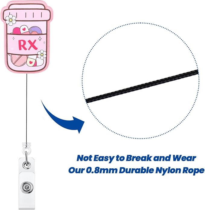 Pink RX Funny Nurse Badge Reel, Cute Medical Bottle Flower Retractable ID Card - Image 5