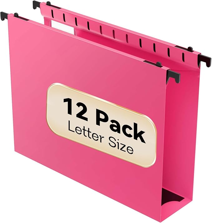 Extra Capacity Plastic Hanging File Folder Letter Size, 12 Pack Reinforced Hang by NORDUN