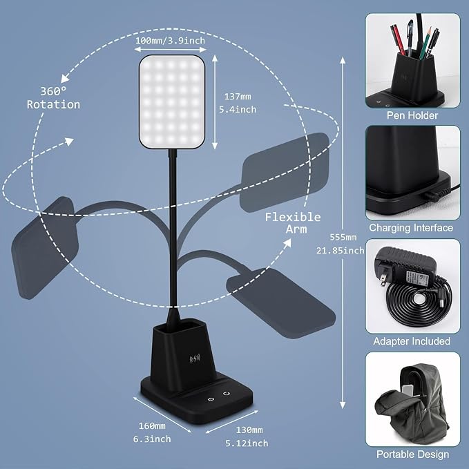 Desk Lamp, LED Desk Lamps for Home Office, Wireless Charger Small Desk Lamp - Image 6
