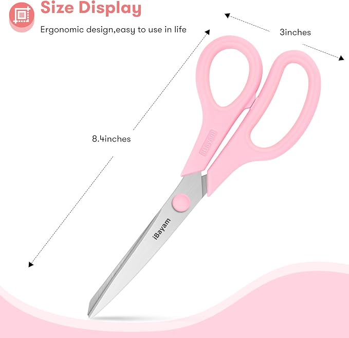 iBayam 8.5" Scissors All Purpose, 2.5mm Sharp Blade, 3 Cute School Office | - Image 5