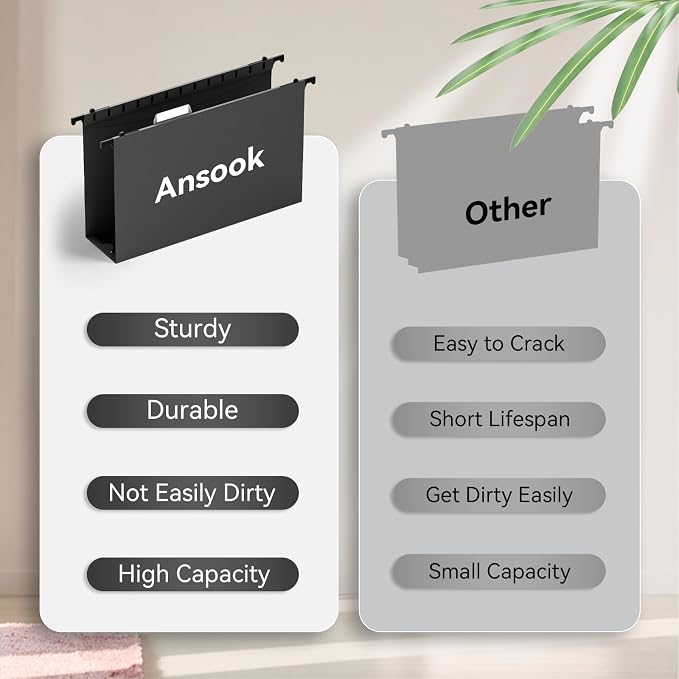 Ansook Plastic Legal Size Hanging File Folders, 12 Pack Black Legal Size File - Image 6