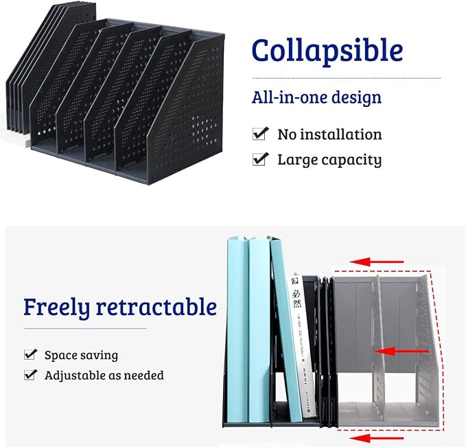 Lemical Magazine Holder 4 Vertical Compartments Collapsible Magazine File - Image 6