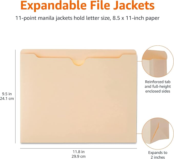 Amazon Basics Reinforced File Jackets, Letter Size, Straight-Cut Tab, 2 Inch - Image 4