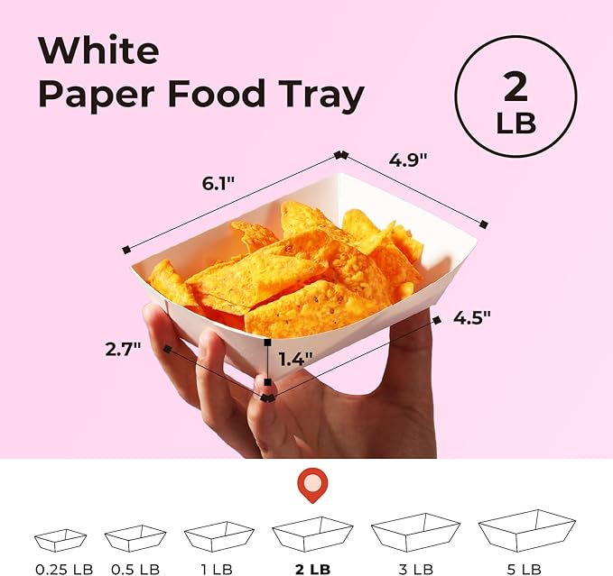 Fit Meal Prep [125 Pack 2 lb Paper Food Trays Heavy Duty Disposable Food Boats - Image 2