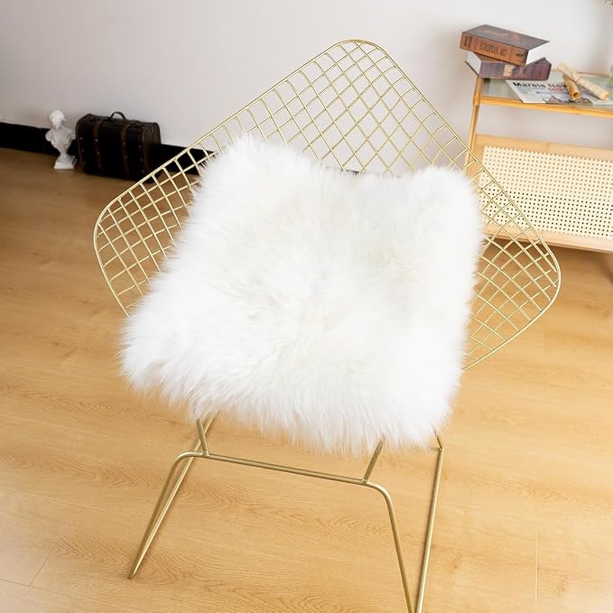 LLB Sheepskin Chair Cushion Non-Slip Back Square Genuine Fur Chair Cover Silky - Image 5