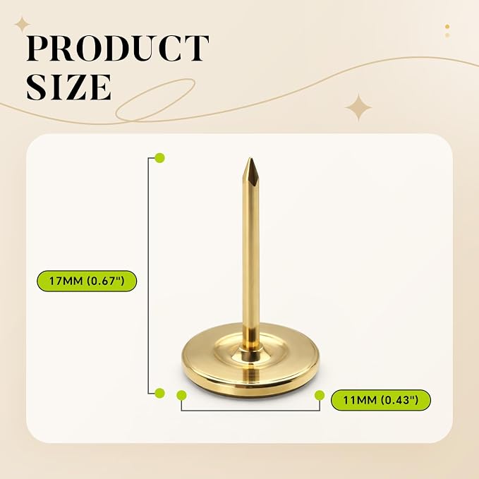 100pcs Heavy-Duty Gold Thumb Tacks, Long Needlepoint Tacks & Gold Push Pins - Image 3
