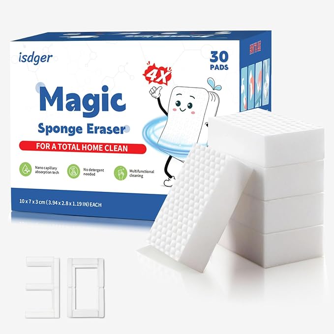 Magic Sponge Eraser, 30 Pack 4X Density Melamine Sponge | GRS Certified by ISDGER